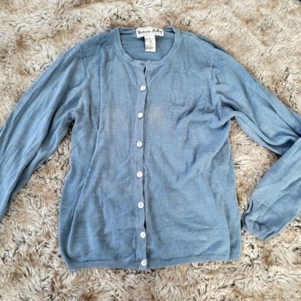 Victoria Holley Vintage Silk Blend Button Down Cardigan Light Blue Size Small